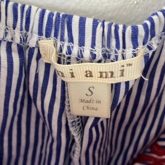 Miami Blue & White Stripe Mini Dress W/ Red Embroidery On/Off Shoulder SzS- EUC - Picture 3 of 6